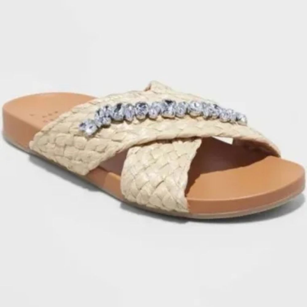 a new day Beige Braided Sandals with Embellishments